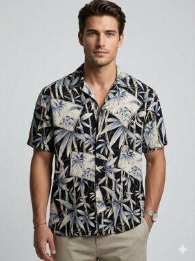 Vintage Campia Moda Sz L Hawaiian Shirt Button Down Bamboo Resort Beach Tropical